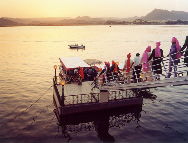 Groom's procession on a boat to the Lake Palace, Udaipur.